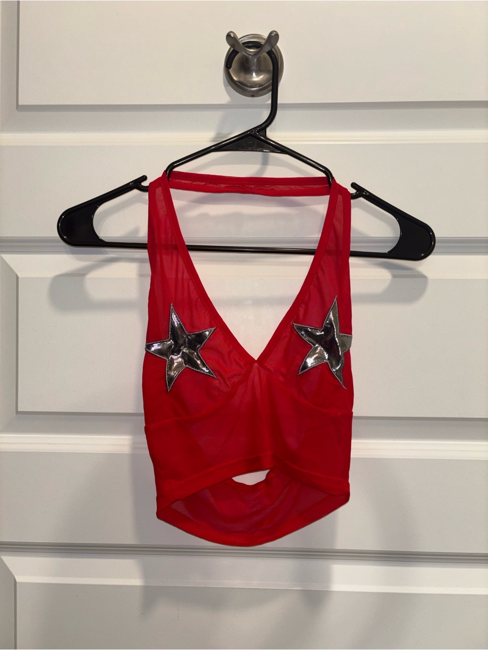 Red Sheer Star Applique Crop Bralette
